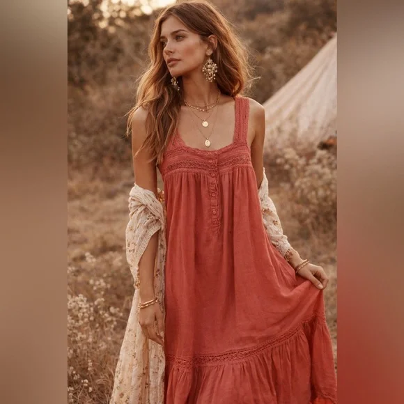 DOEN Coral Pink Cotton Nightgown Dress Size XS - Picture 2 of 15